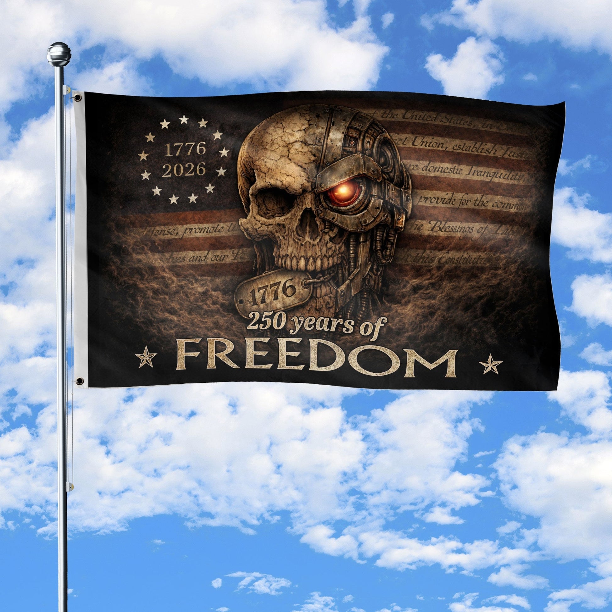 250th Anniversary USA Flag 1776 2026 Mechanical Skull Patriotic Garden Flag Best Gift