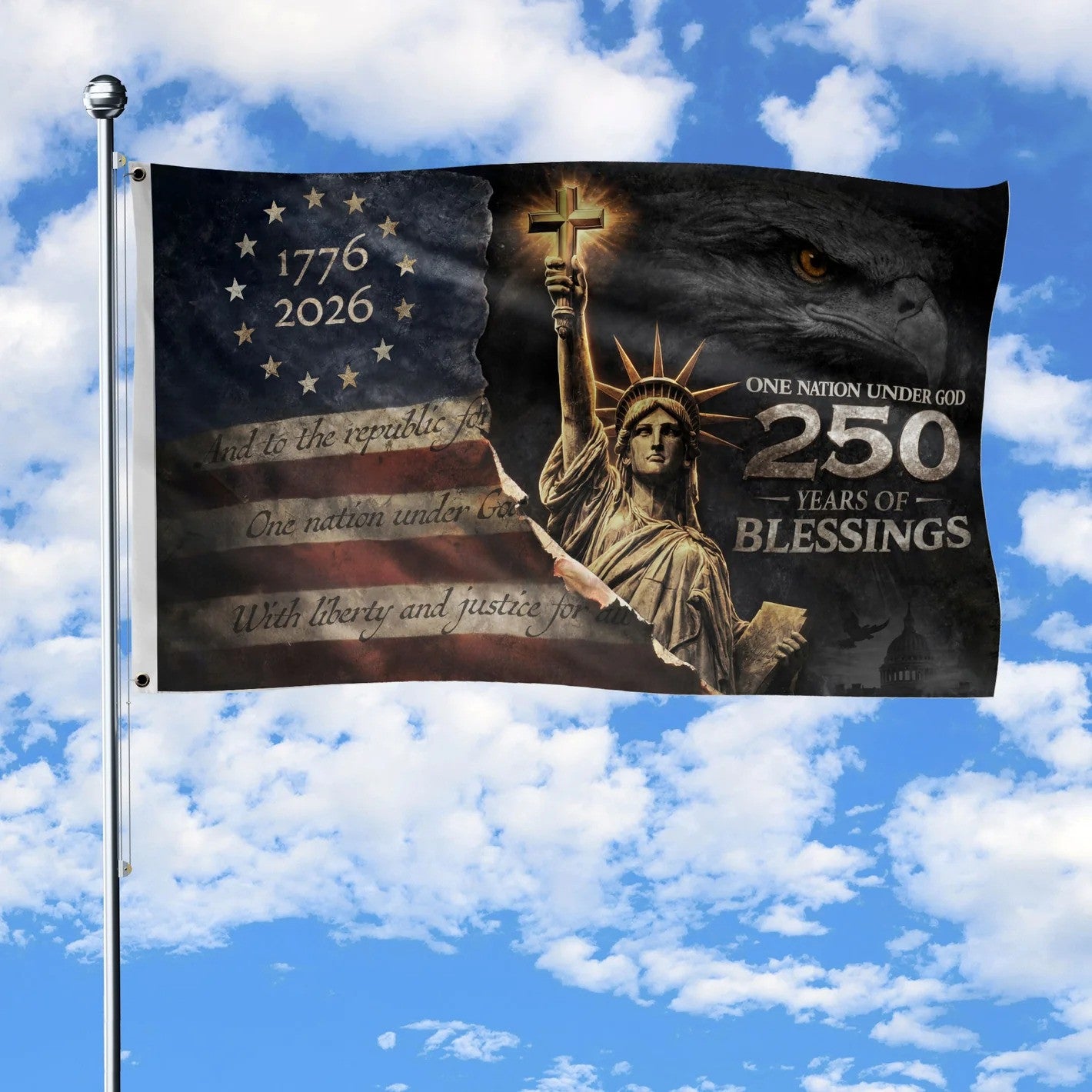 Eagle USA 250 Years Of Blessings Flag Independence Day Decor Gift For Patriots