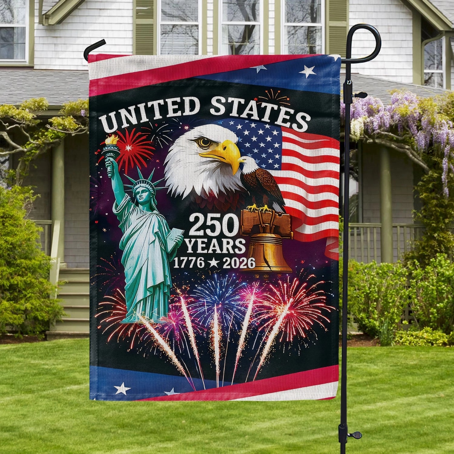 USA 250 Years Strong Flag Let Freedom Rise United States Patriotic Home Decor