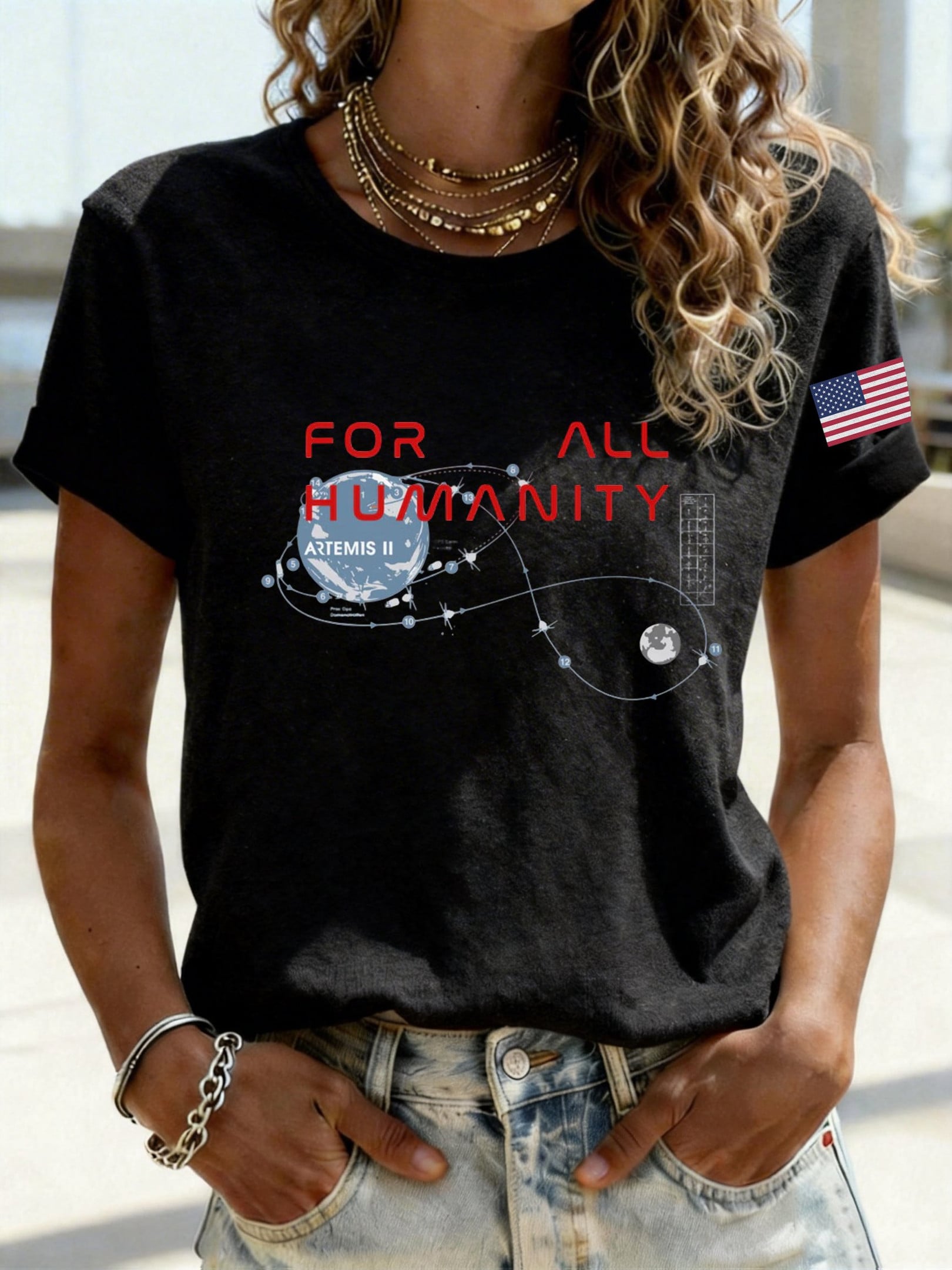 Retro Artemis II 2026 Rocket Launch T-Shirt For All Humanity Shirt Gift Idea