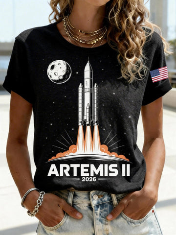 Retro Artemis II 2026 Rocket Launch T-Shirt American Flag Artemis 2 Mission Merch Mother's Day Gift