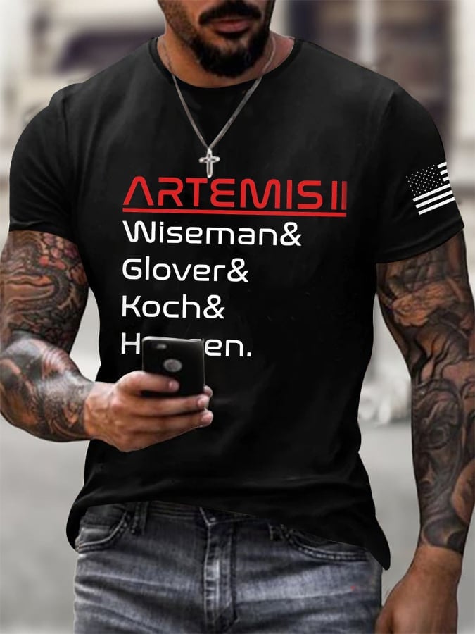 Artemis II Wiseman Glover Koch American Flag T-Shirt NASA Moon Mission 2026 Clothing Gift For Father