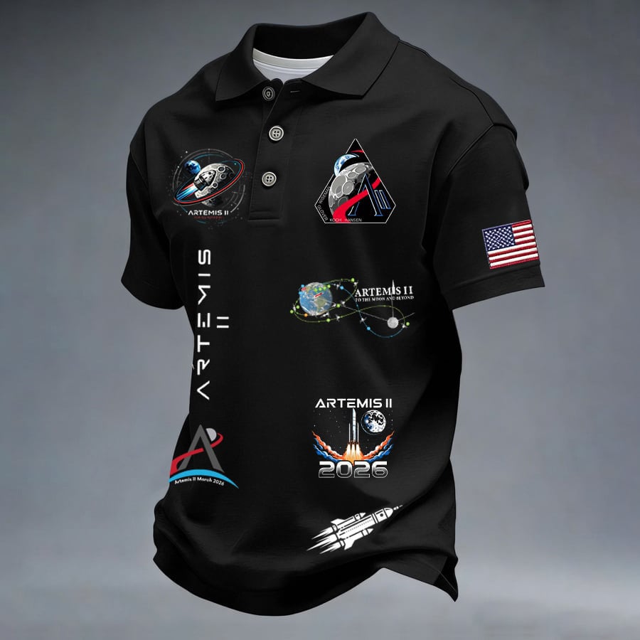 Artermis II Moon Landing American Flag Polo Shirt NASA Artemis Logo Tee Present For Brother