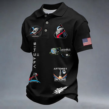 Artermis II Moon Landing American Flag Polo Shirt NASA Artemis Logo Tee Present For Brother