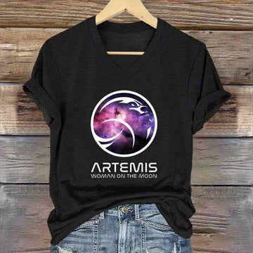Artemis II On The Moon V-Neck Shirt NASA Moon Mission 2026 Clothes Present For Wife