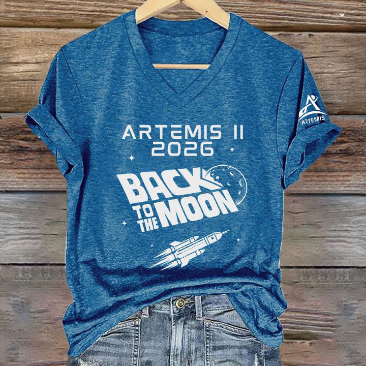 Artemis II Rocket Launch Graphic V-Neck Shirt NASA Moon Mission 2026 Apparel Gift Idea