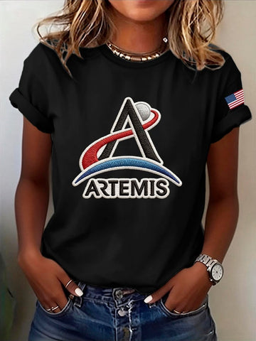 Artemis II Logo Graphic T-Shirt American Flag Artemis 2 Mission Merch Good Gift For Astrophiles