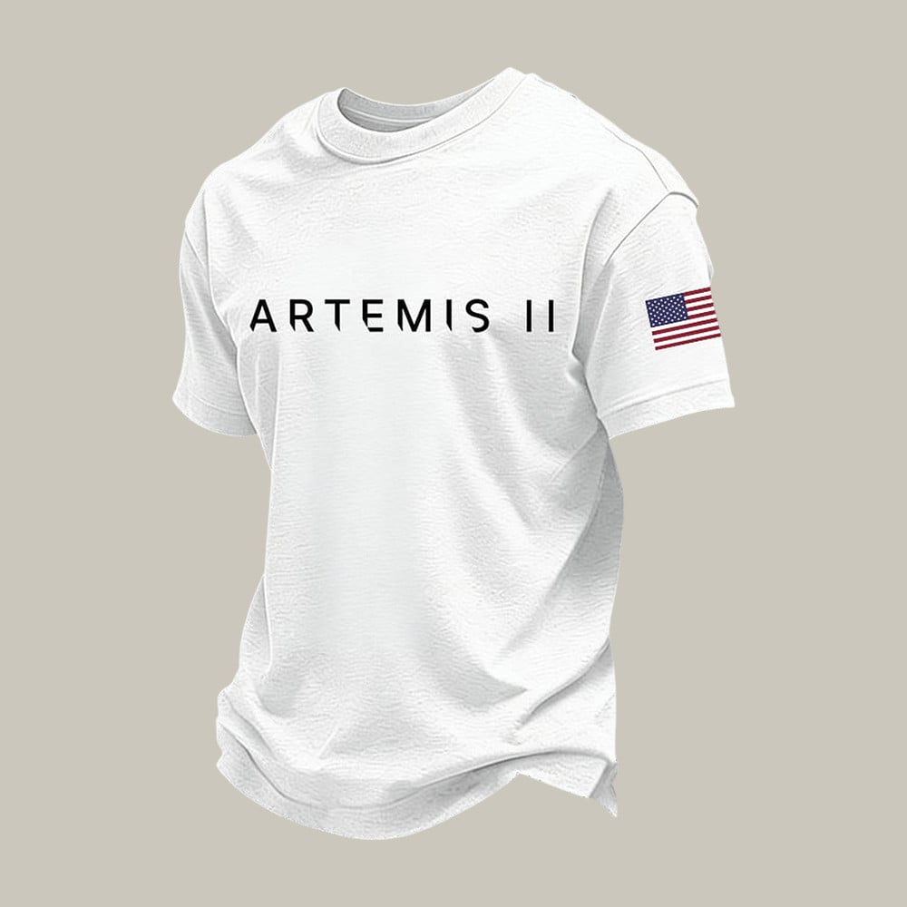 Artemis II Mission 2026 American Flag T-Shirt NASA Moon Mission 2026 Clothing Astronomy Gift For Husband