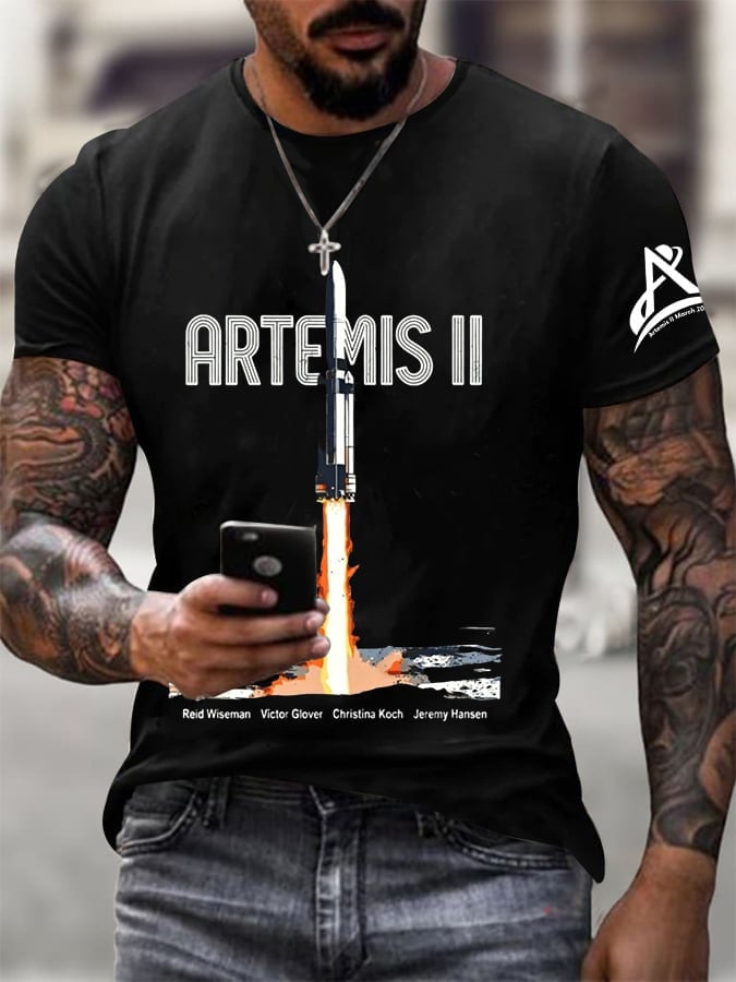 Artemis II Mission Rocket Graphic T-Shirt NASA Moon Mission 2026 Clothing Gift For Dad