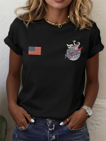 Artemis II Going To The Moon T-Shirt American Flag NASA Moon Mission 2026 Clothes Gift For Her