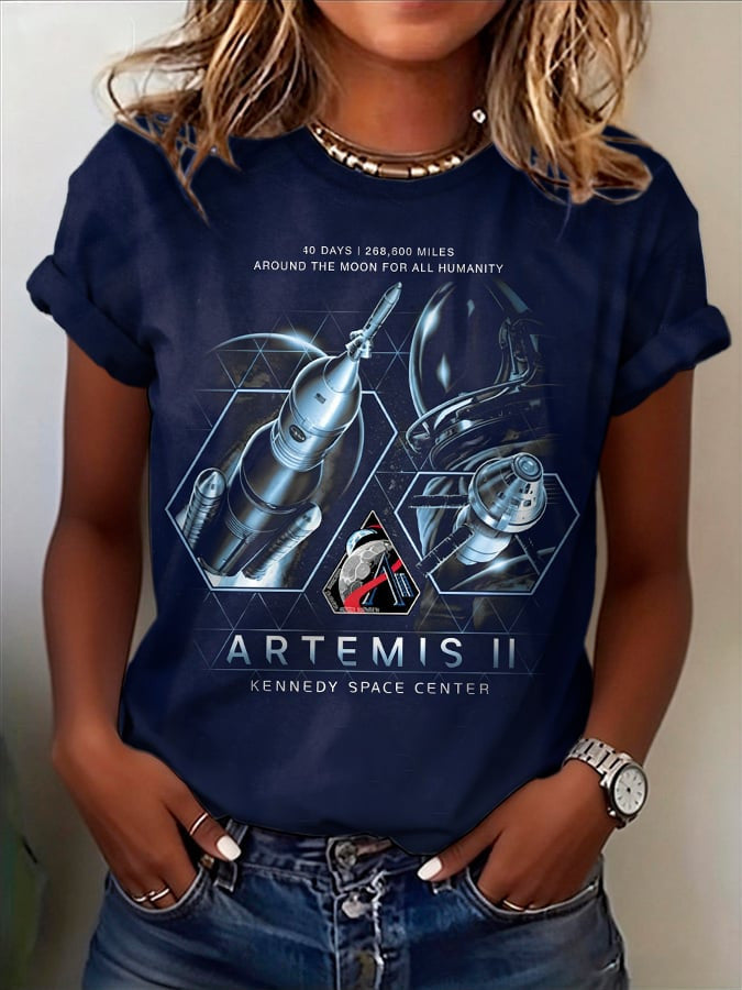 Artemis II Kenedy Space Center T-Shirt Modern NASA Graphic Tee Present For Wife