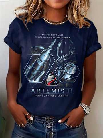 Artemis II Kenedy Space Center T-Shirt Modern NASA Graphic Tee Present For Wife