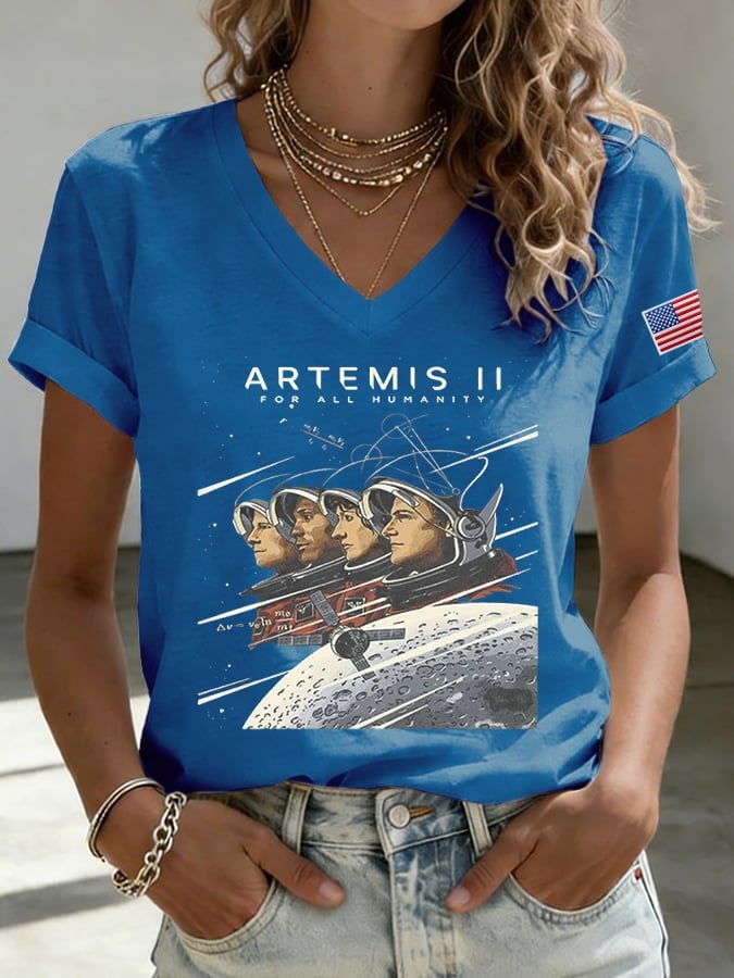 Artemis II Around The Moon And Back V-Neck Shirt NASA Moon Landing 2026 Shirt Present Idea