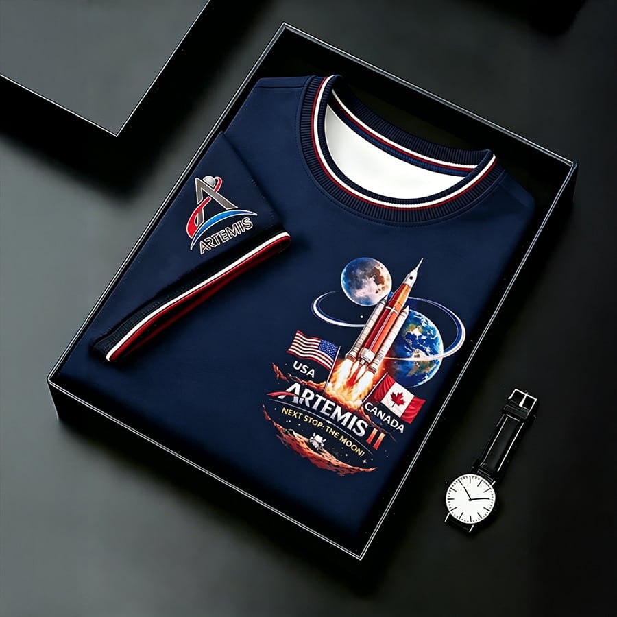 The Moon USA And Canada Artemis II 2026 Rocket Launch T-Shirt Modern NASA Graphic Tee
