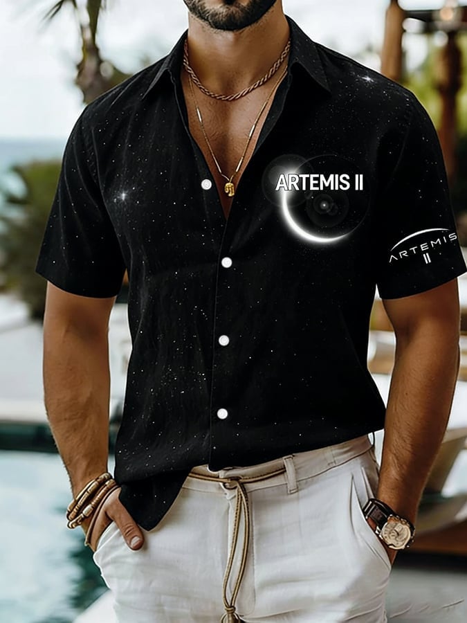 Artemis II Mission Button Shirt Cosmic Journey Lunar Clothes Galaxy Dreamer Gift