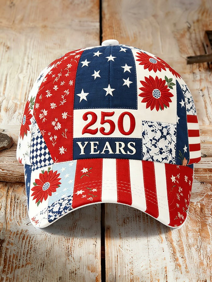 250 Years Patriotic Patchwork Baseball Cap American Flag Floral Hat Gift For Men
