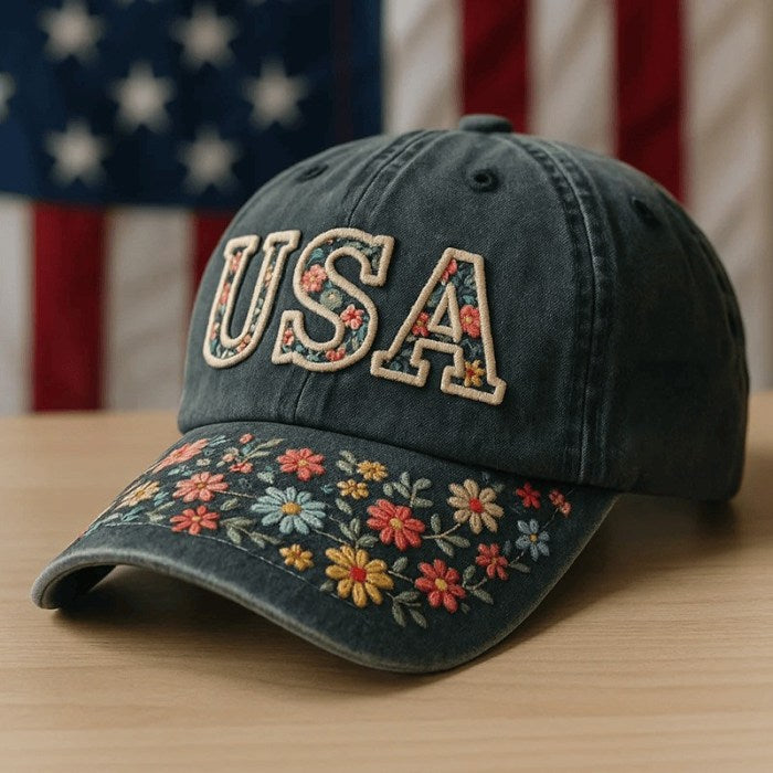 250th Anniversary Hat USA Flower Themed Ball Cap Beautiful Gift For Women