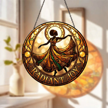 Radiant Joy Stained Glass Wall Art - African American Home Decor Suncatcher