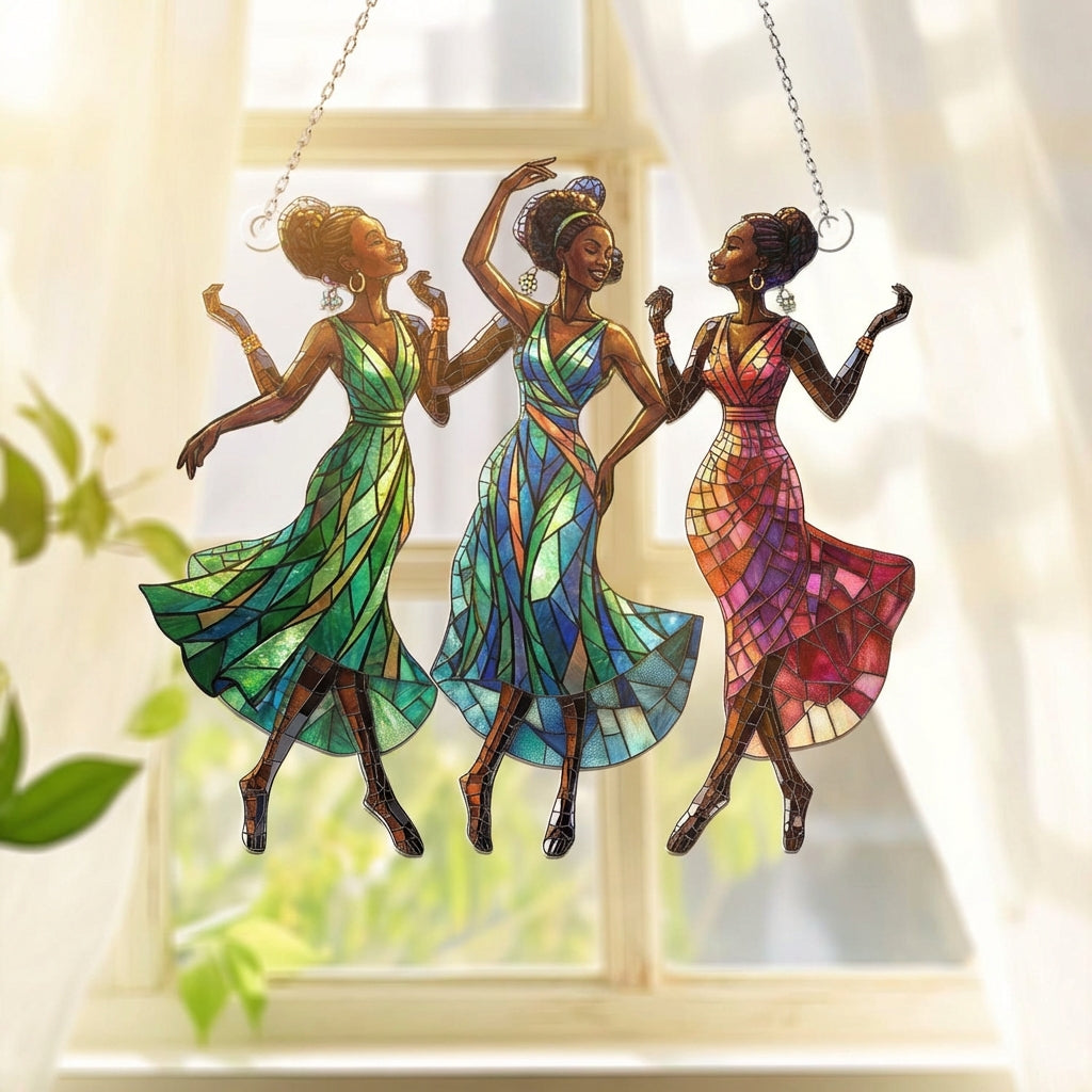 Stained Glass African Sisters Wall Art - Afrocentric Mosaic Decor
