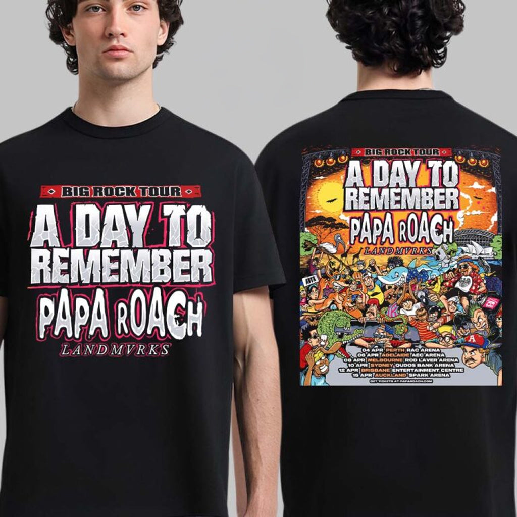 A Day To Remember X Papa Roach X Landmvrks Big Rock Tour 2026 Australia And New Zealand City Dates T-Shirt - Roseregae