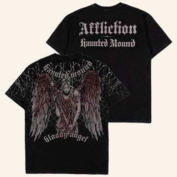Affliction X Haunted Mound Merch HM Bloody Angel T-Shirt Gift Ideas For Hip Hop Lovers - Roseregae
