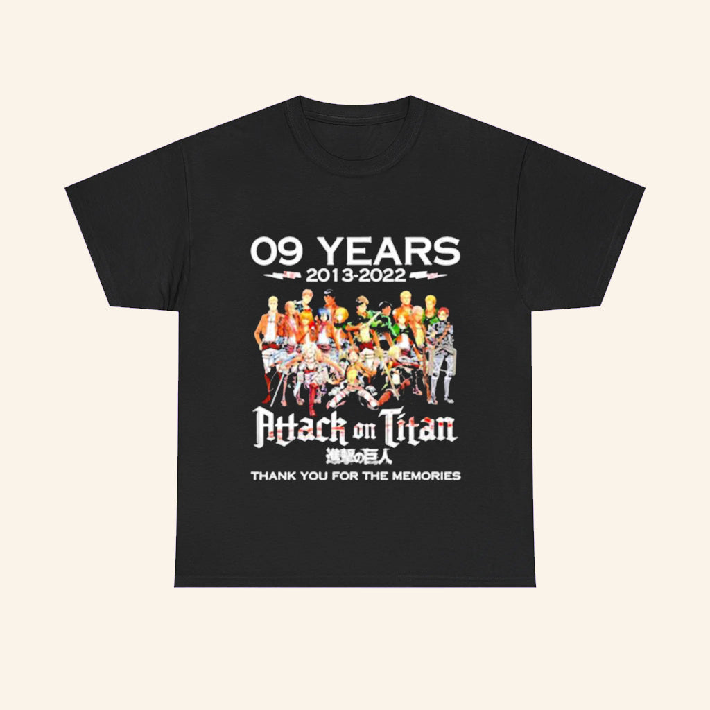 Attack On Titan 09 Years 2013 2022 T-Shirt Thank You For The Memories Shirt Anime Fan Gifts - Roseregae