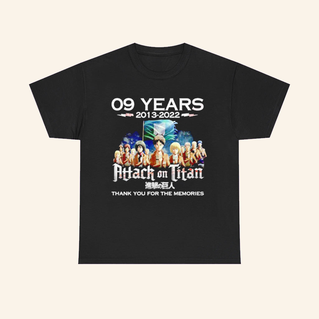 Attack On Titan 09 Years 2013 2022 T-Shirt Thank You For The Memories Shirt Gifts For Anime Fan - Roseregae