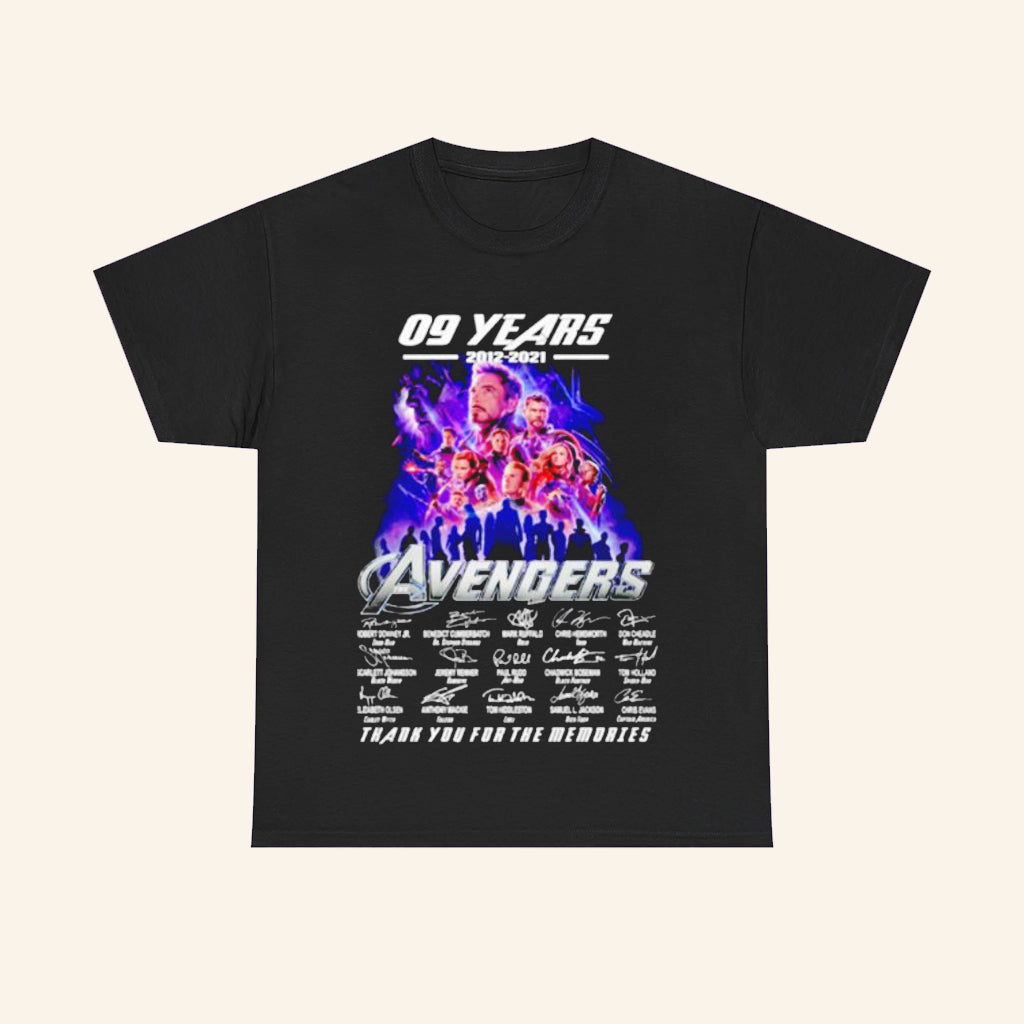 Avengers 09 Years 2012 2021 T-Shirt Thank You For The Memories Signatures Shirt Avengers Merch - Roseregae
