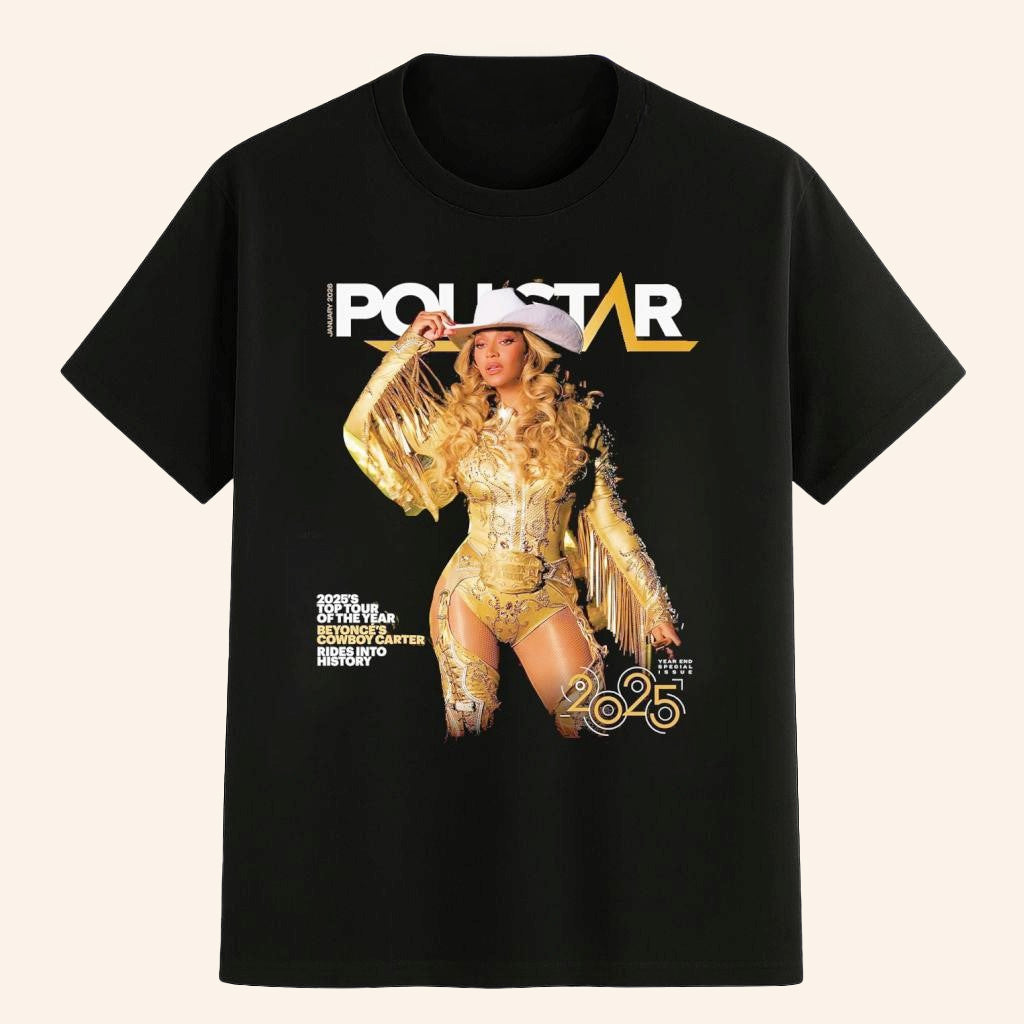 Beyonce Merch The Cover Of Pollstar As Cowboy Carter The Top Tour Of 2025 Year End T-Shirt - Roseregae