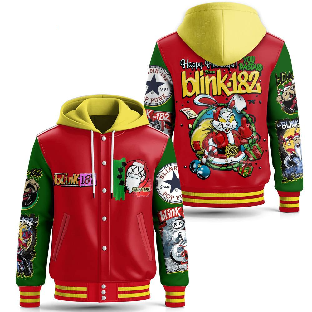 Blink-182 You Bastard Hooded Baseball Jacket Blink-182 Merch Father's Day Gifts For Husband - Roseregae