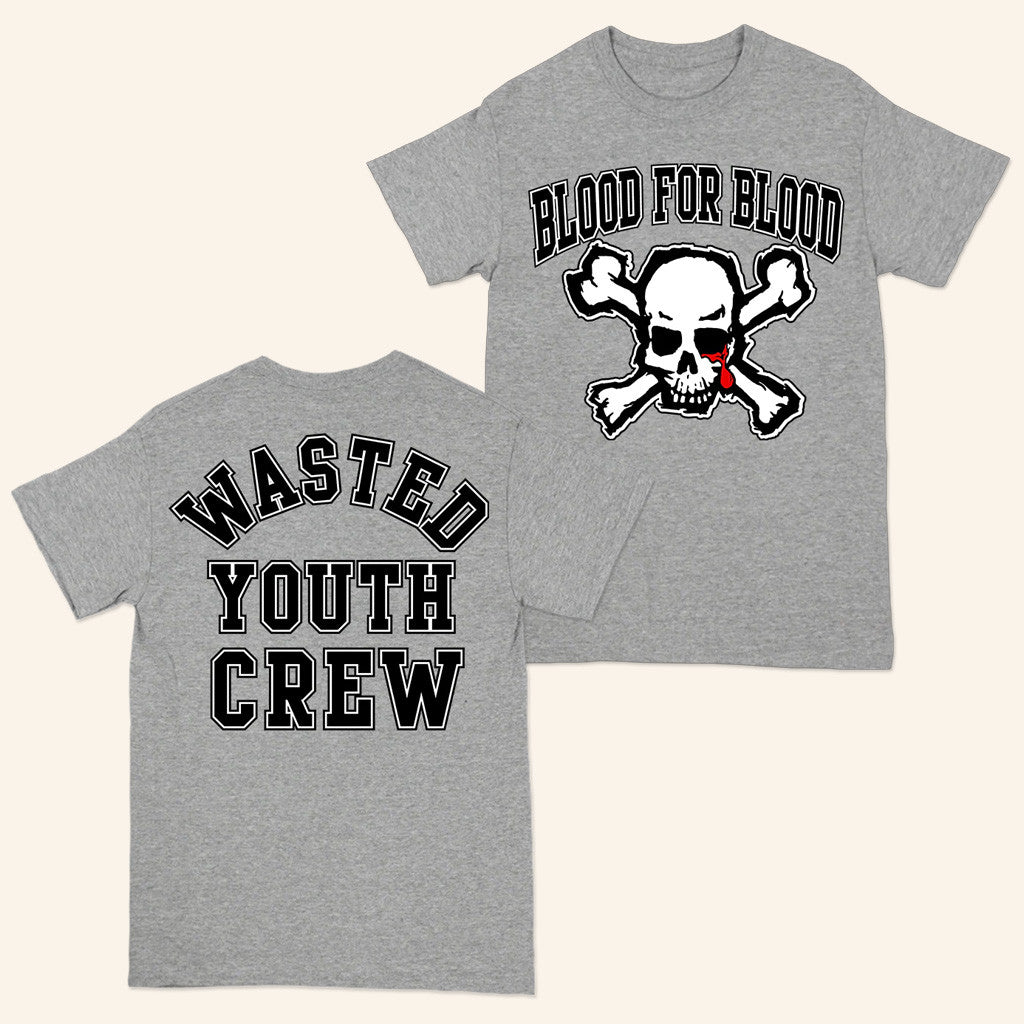 Blood For Blood Merch Varsity Skull T-Shirt Wasted Youth Crew Shirt Gifts For Music Fans - Roseregae