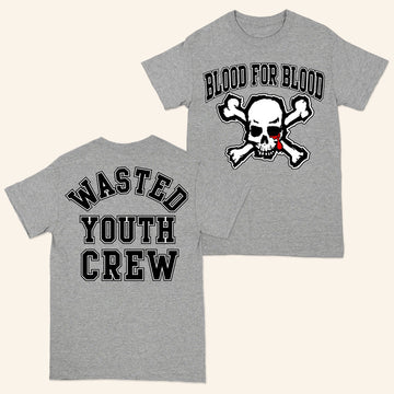 Blood For Blood Merch Varsity Skull T-Shirt Wasted Youth Crew Shirt Gifts For Music Fans - Roseregae