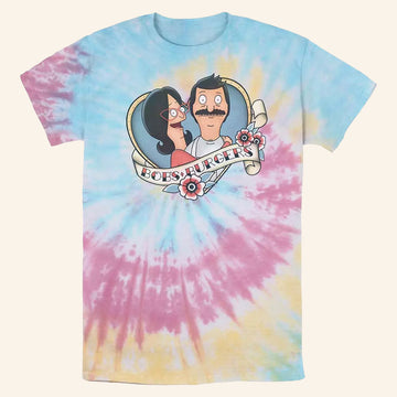 Bob's Burgers Merch Linda And Bob Heart Shape Tattoo Tie Dye T-Shirt Gifts For Wife - Roseregae