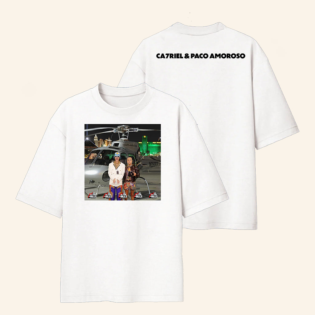CA7RIEL And Paco Amoroso Merch Top Of The Hills White T-Shirt Gifts Ideas For Hip Hop Fans - Roseregae