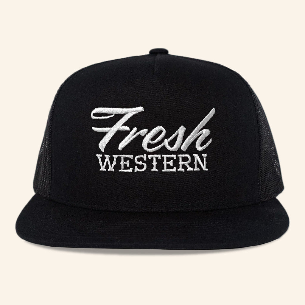 Fresh Western Hat Embroidered FW Trucker Snapback Hat Black And White Gifts For Him - Rose Regae