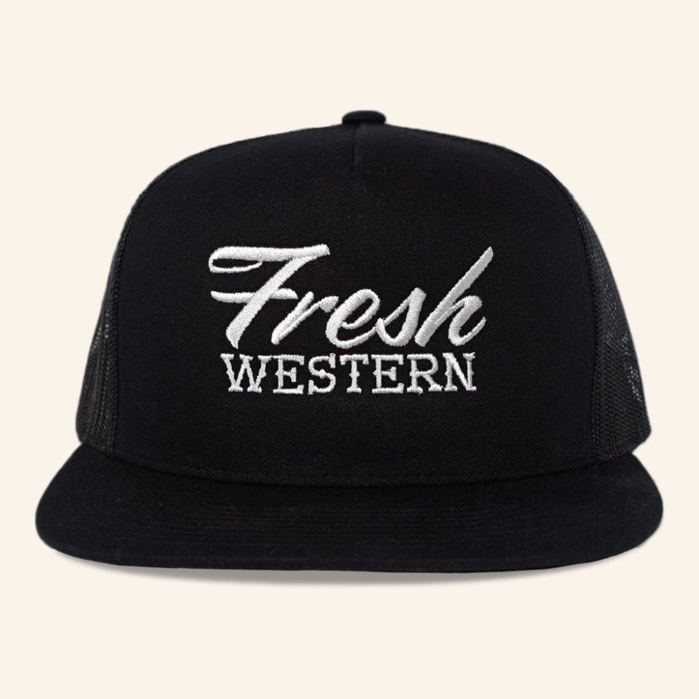 Fresh Western Hat Embroidered FW Trucker Snapback Hat Black And White Gifts For Him - Rose Regae