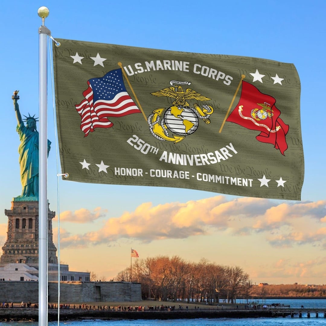 250th Anniversary Marine Corps Flag USMC Home Decor Fourth of July Merch