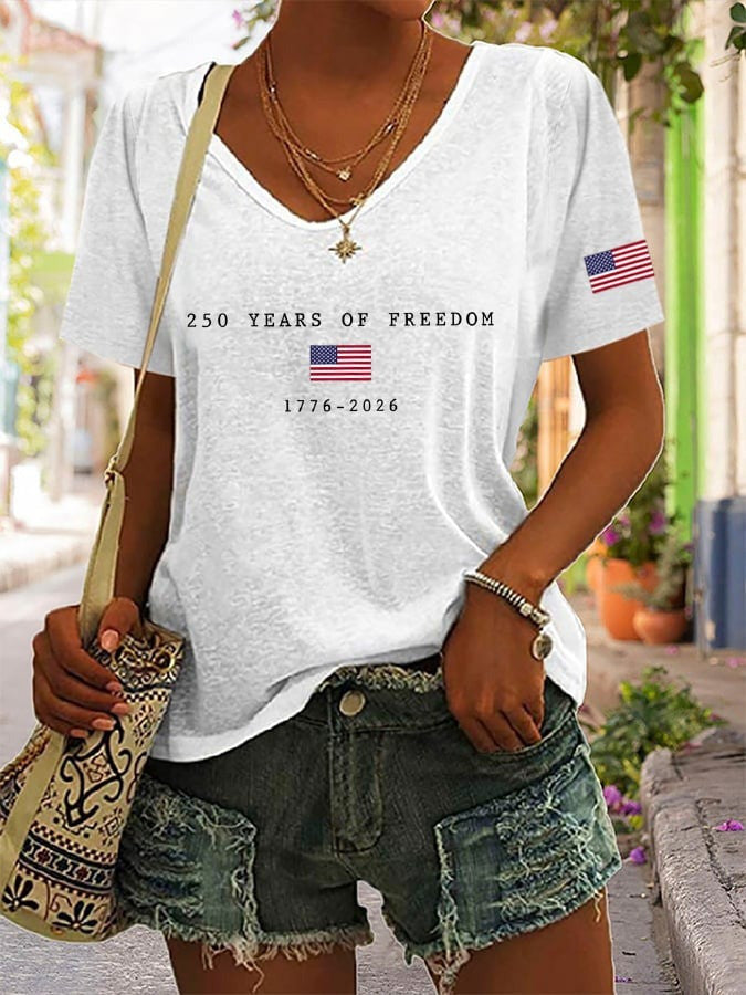 US 250th Anniversary Shirt V-Neck 250 Years of Freedom 1776 2026 Gift for Wife