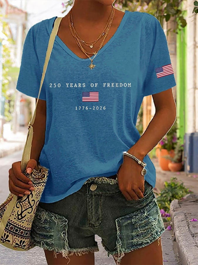 US 250th Anniversary Shirt V-Neck 250 Years of Freedom 1776 2026 Gift for Wife