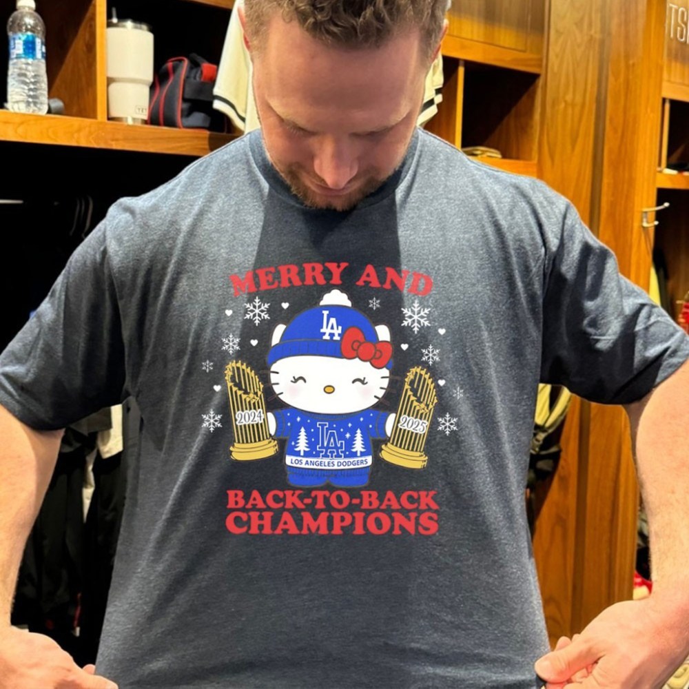 Hello Kitty X Los Angeles Dodgers Merry And Back To Back Champion 2024 2025 T Shirt - Roseregae