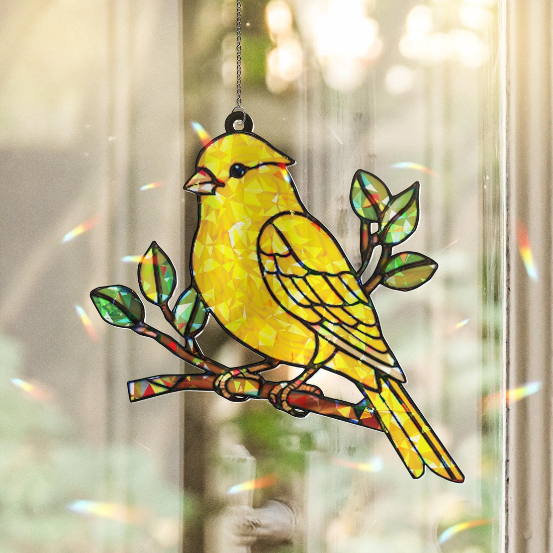 Yellow Canary Bird Hologram suncatcher acrylic window hanging, Bird nerd lover gift, gift for mom, Kitchen decor, Mother's day gift set 2025