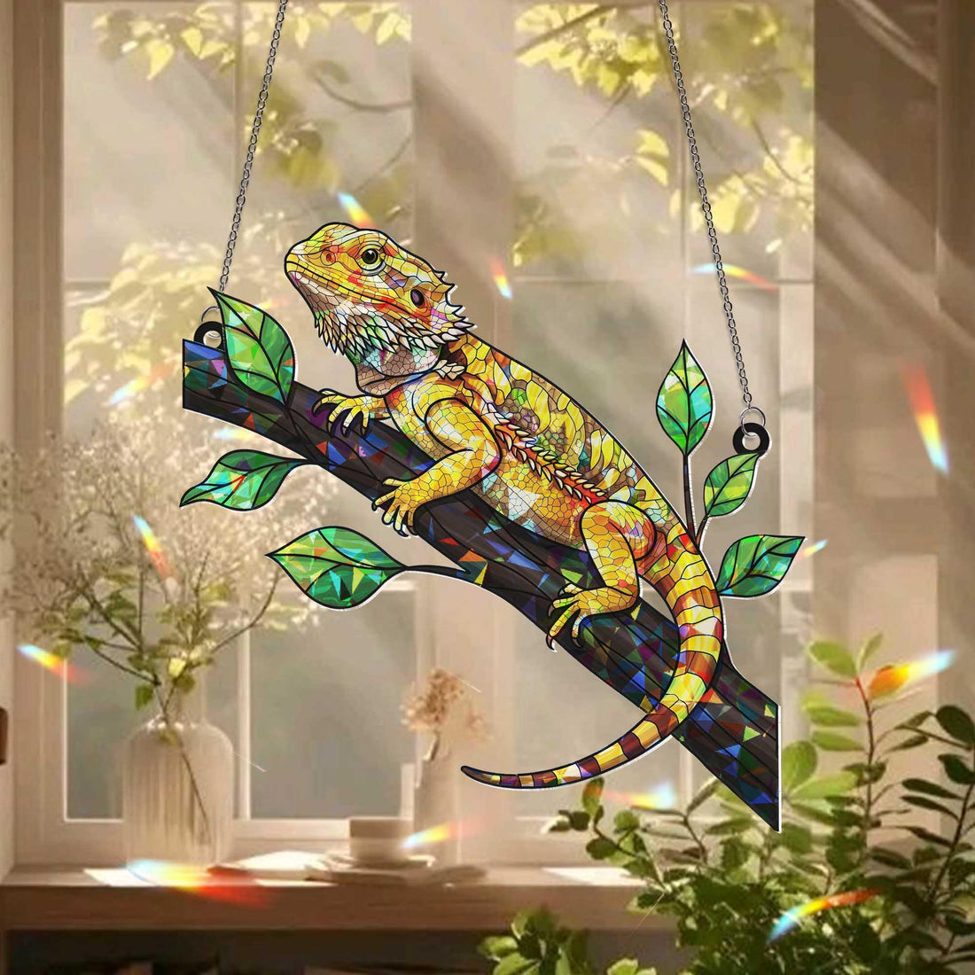 Acrylic Bearded Dragon Window Hanging, Lizard Suncatcher, Reptile Lover Gift, Lizard Decor, Nature Home Decor