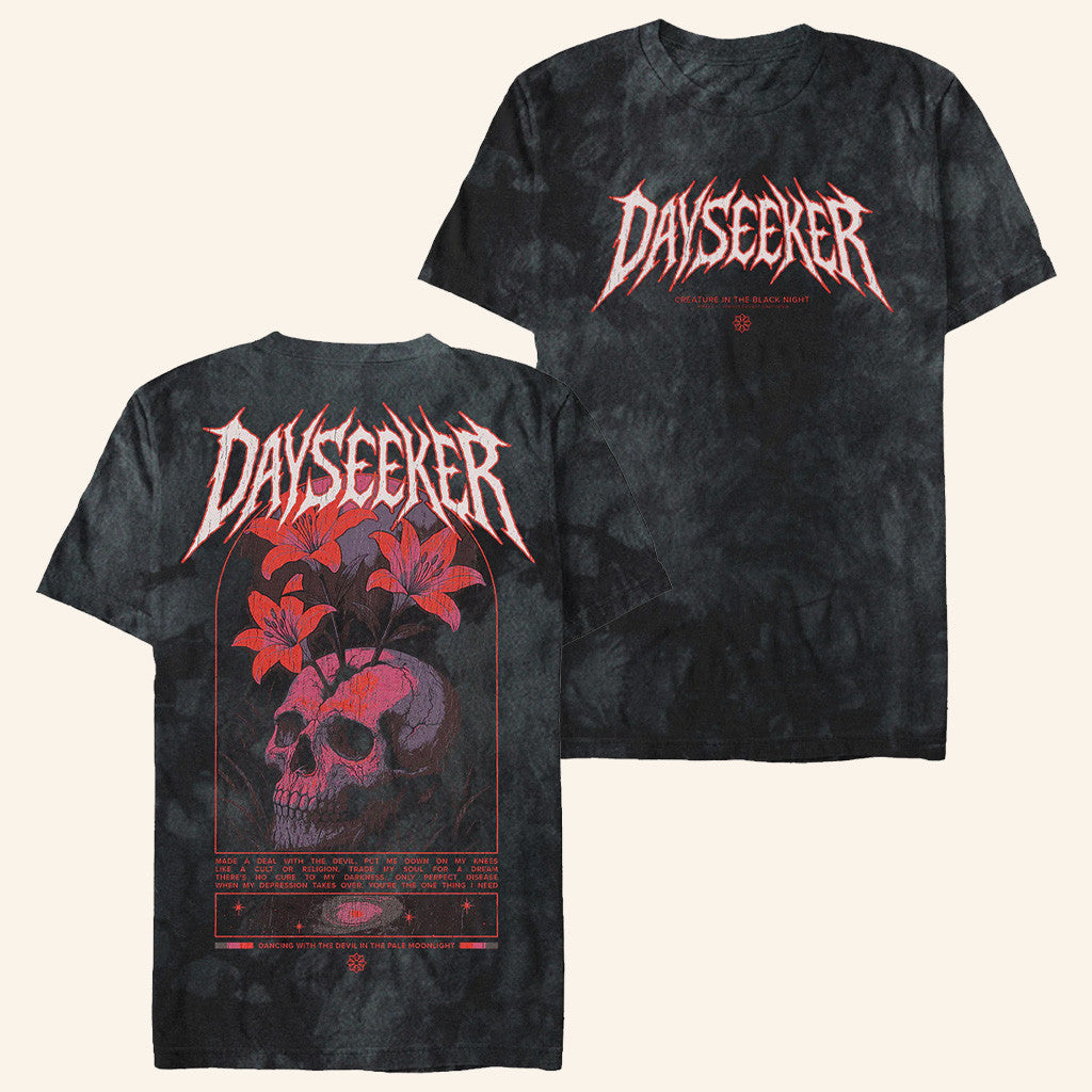 Impericon Merch Dayseeker Flower Skull Black Grey Tie Dye T-Shirt Boyfriend Gifts - Roseregae