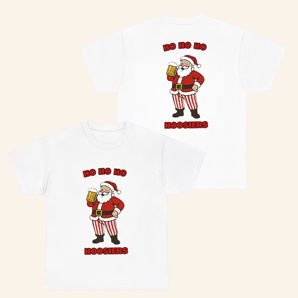 Indiana Football Merch Santa Ho Ho Ho Hoosiers T-Shirt Christmas Gifts For Dad - Roseregae