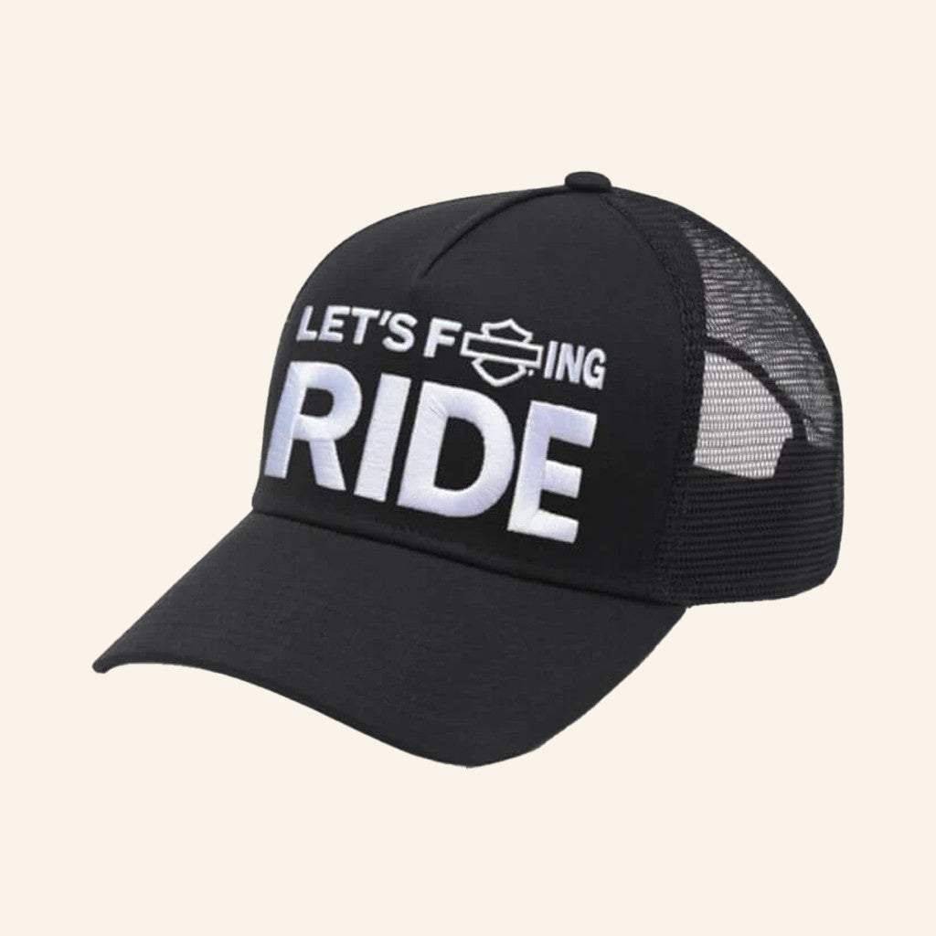 Maidstone HD Merch Harley Davidson Let's F Ride Trucker Hat Embroidered Gifts For Dudes - Rose Regae