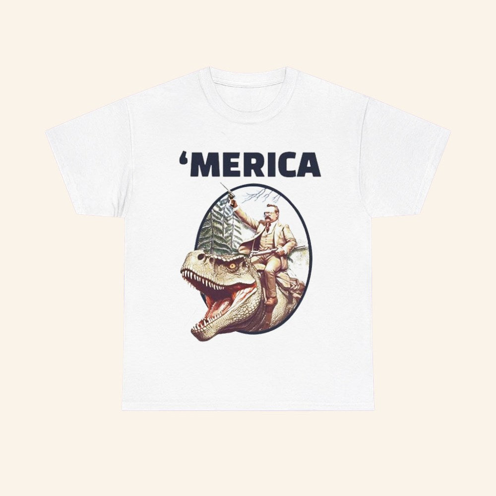 Merica Chris Long Teddy Roosevelt Allosaurus T Shirt Funny Shirt Gifts For Husband - Roseregae