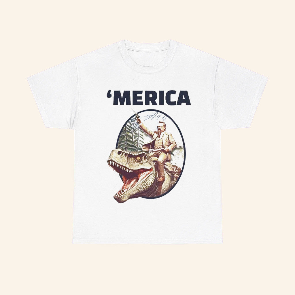 Merica Chris Long Teddy Roosevelt Allosaurus T Shirt Funny Shirt Gifts For Husband - Roseregae