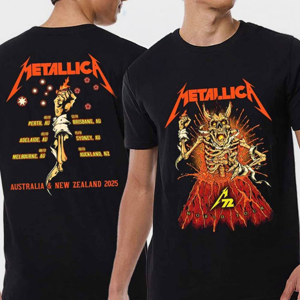 Metallica Merch Australia New Zealand 2025 M72 Tour Dates T-Shirt Gifts For Music Lovers - Roseregae