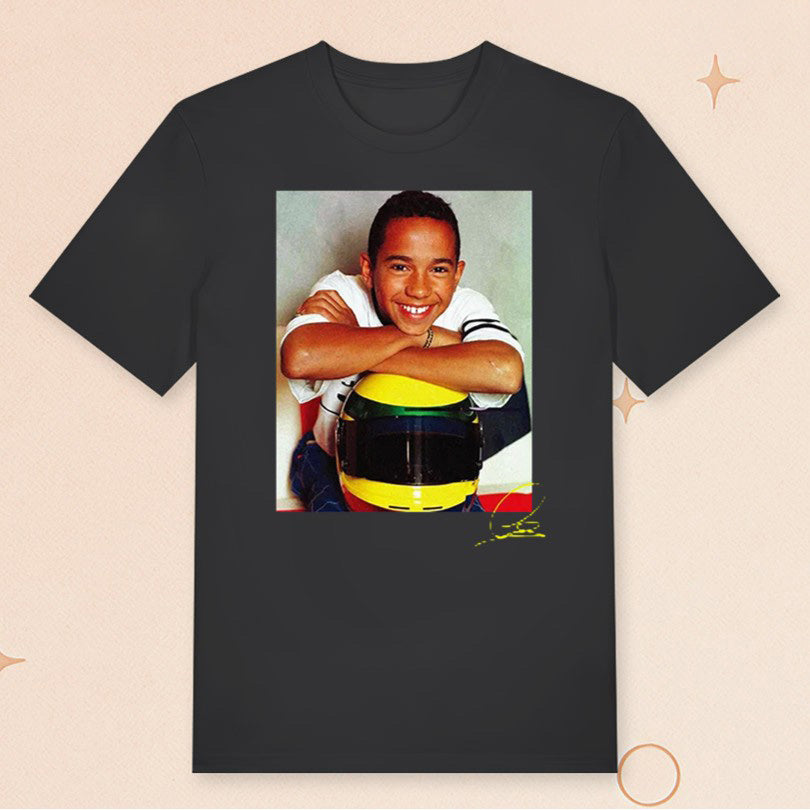 Plus 44 Merch Lewis Hamilton Signature Photo T-Shirt Best Gifts For F1 Fans - Roseregae