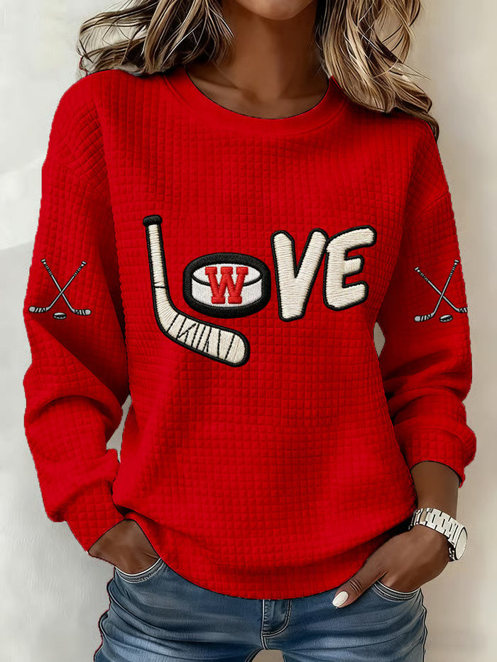 Red Wisconsin Ice Hockey Sweatshirt Game Day Sweatshirt Gifts For Hockey Enthusiasts - Rose Regae